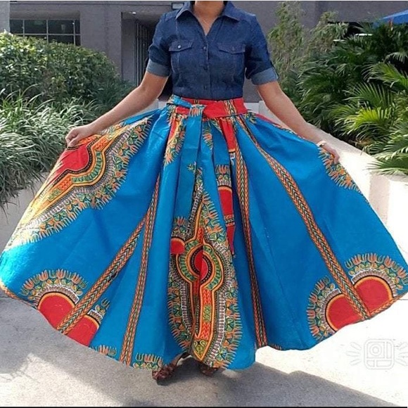 Long Maxi Skirt Cotton Dashiki Skirt African Long Skirt Bohemian Skirt - Picture 2 of 14